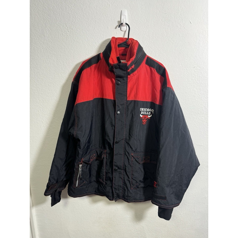 Vintage‎ Chicago Bulls Jacket Champion Size 2XL Black Red Rare 90s Men's Hooded